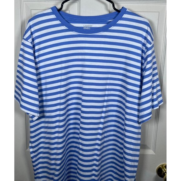 Mens XL Lands End Blue & White Striped Crewneck Short Sleeve T-Shirt 100% Cotton - Picture 3 of 9